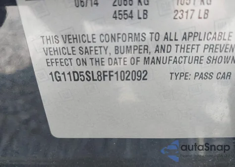 2015 Chevrolet Malibu 2Lt из США, поврежденный, VIN 1G11D5SL8FF102092